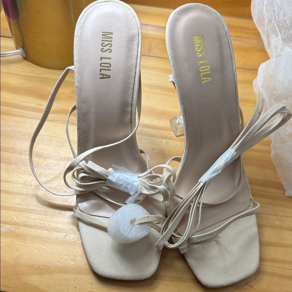 Miss Lola Cream Strappy Heels